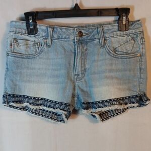 Vigoss Blue Jean Shorts with Embroidered Hem